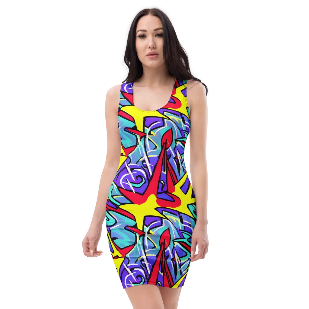 Neon Turbulence on Bodycon Dress — Front