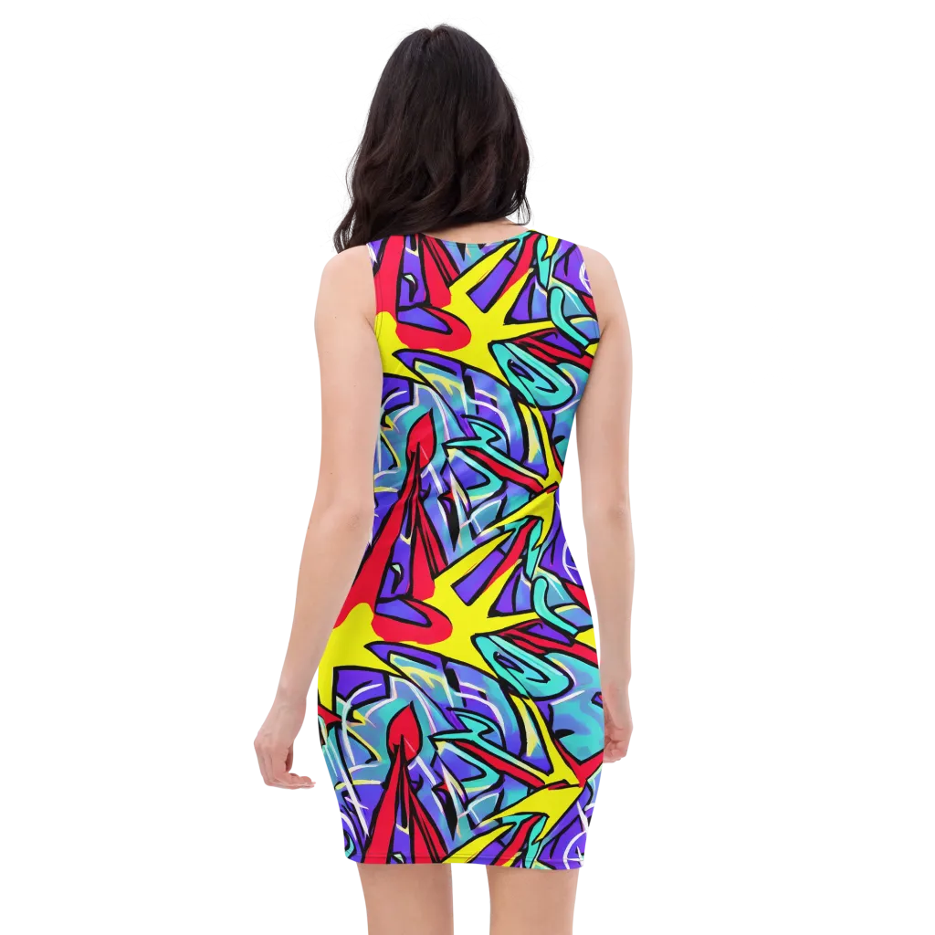 Neon Turbulence on Bodycon Dress — Back