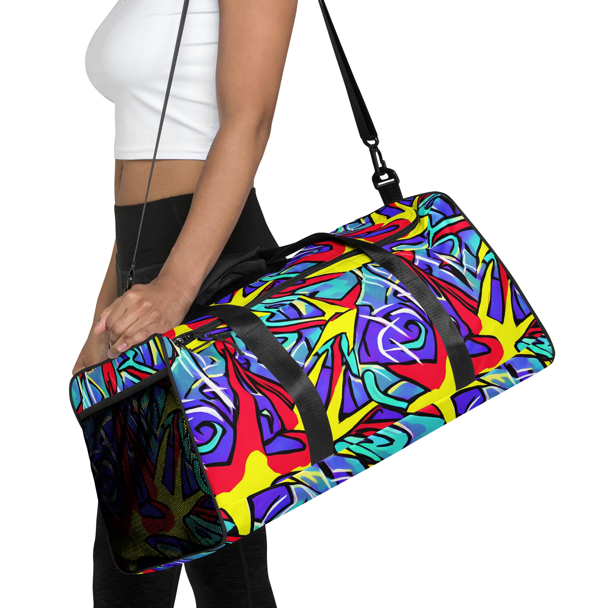 Neon Turbulence on Duffle Bag — Front