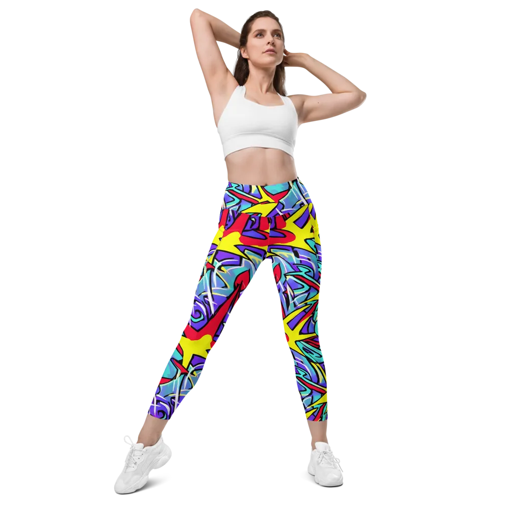 Neon Turbulence on Leggings with Pockets — Front