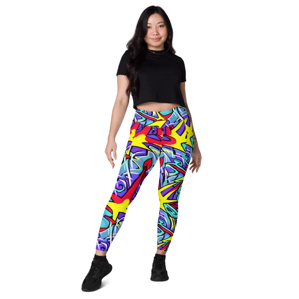 Neon Turbulence on Leggings with Pockets — Front
