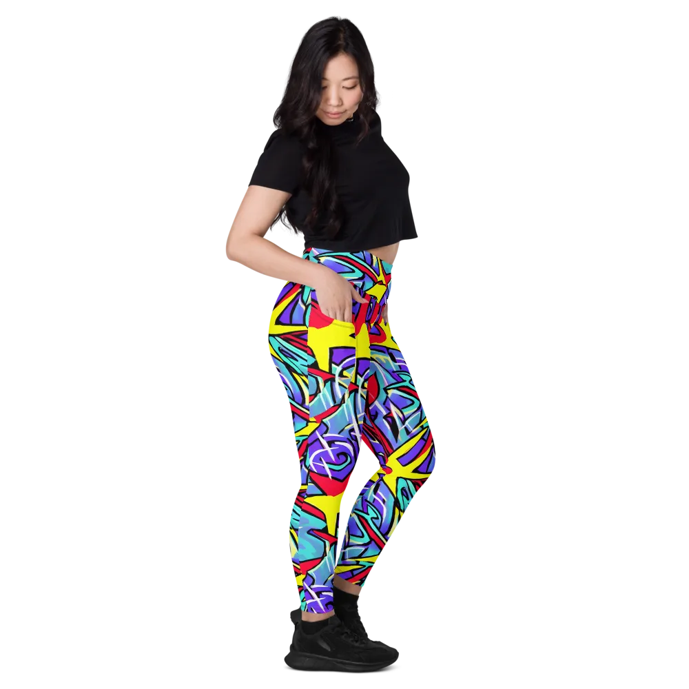 Neon Turbulence on Leggings with Pockets — Right