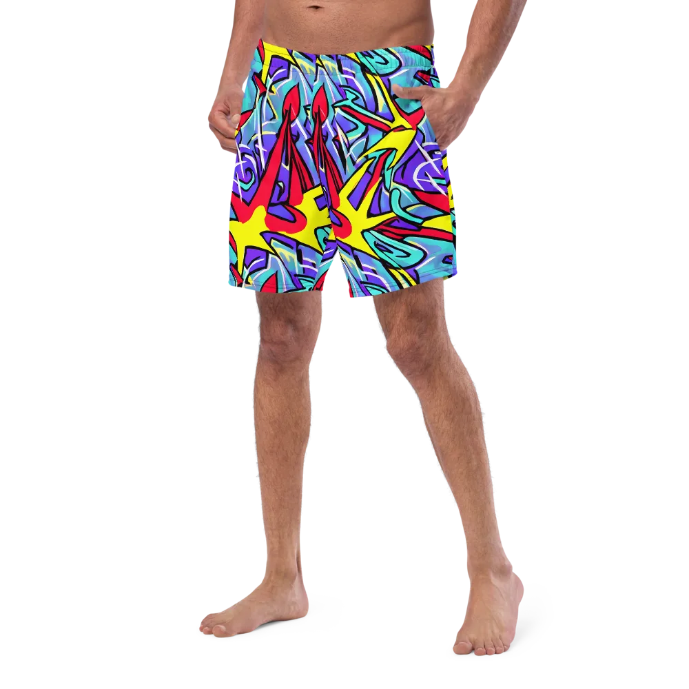 Neon Turbulence on Swim Trunks — Left Front