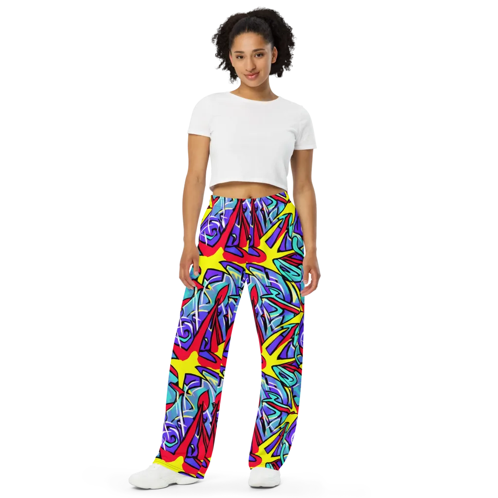 Neon Turbulence on Wide-Leg Pants — Front