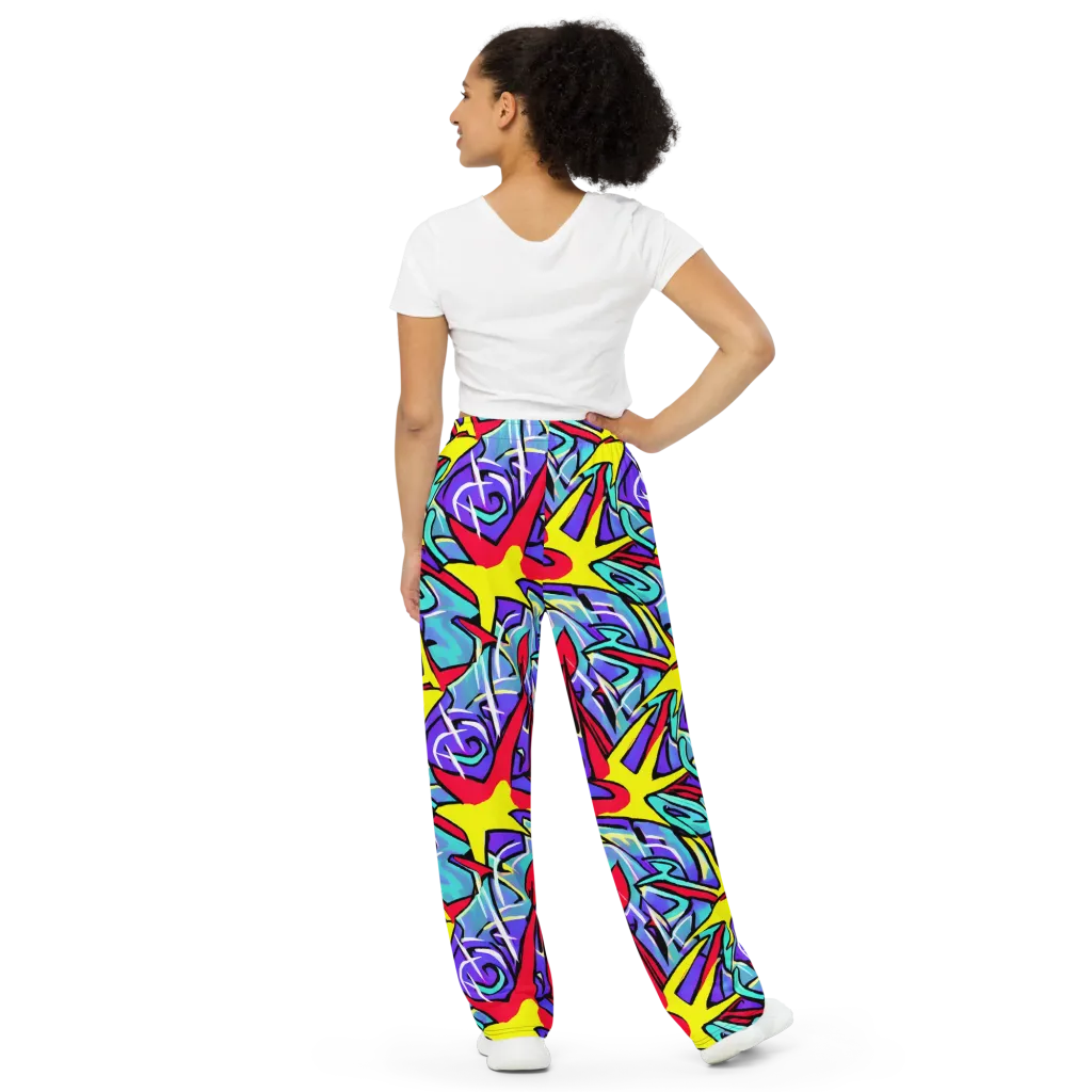 Neon Turbulence on Wide-Leg Pants — Back