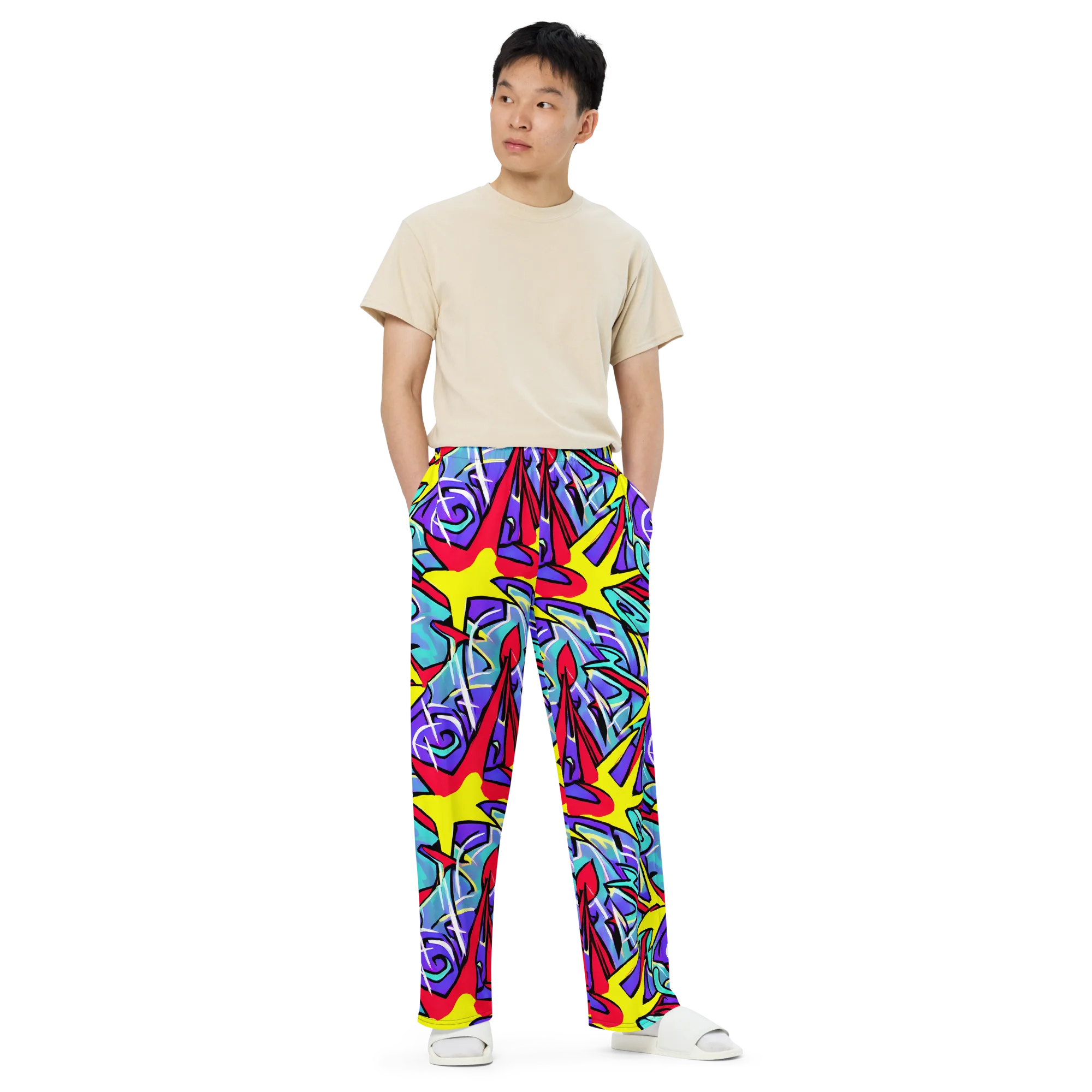 Neon Turbulence on Wide-Leg Pants — Front
