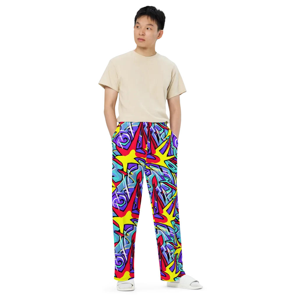 Neon Turbulence on Wide-Leg Pants — Front