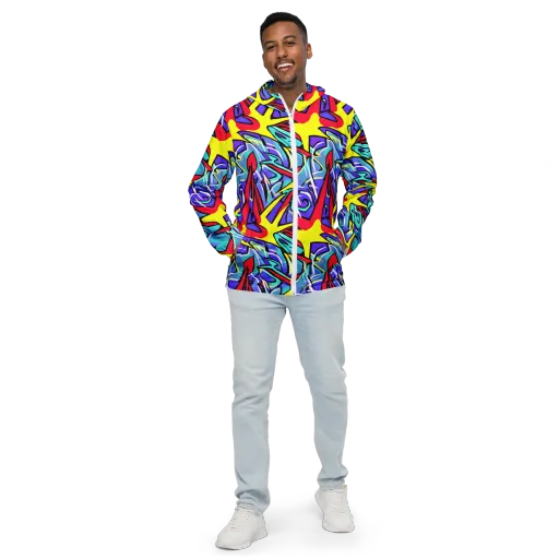 Neon Turbulence on a Men's Windbreaker