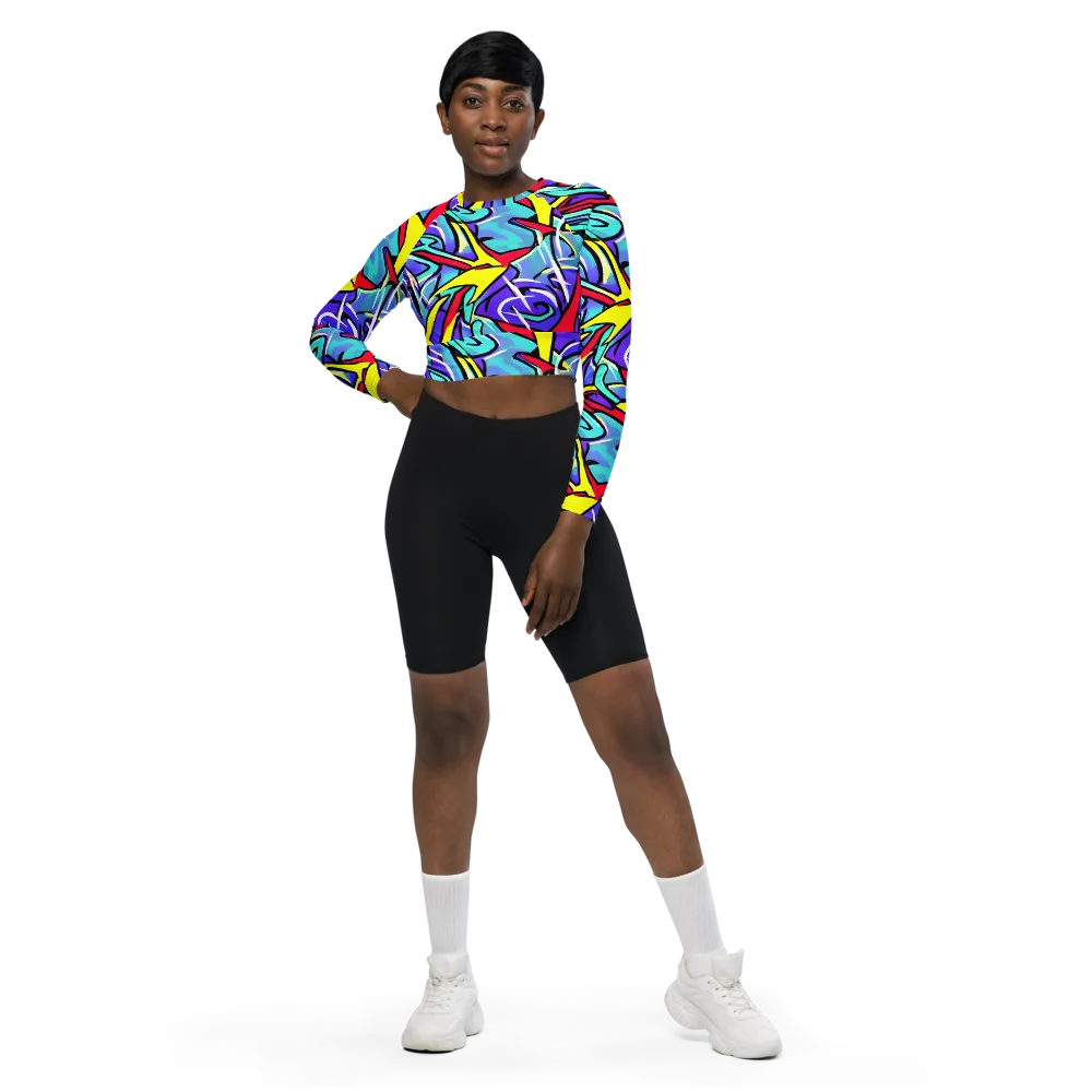 Neon Turbulence on Long Sleeve Crop Top — Front