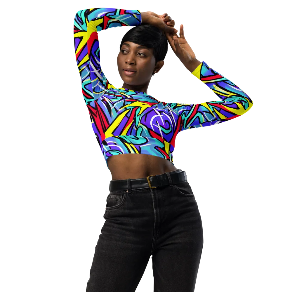 Neon Turbulence on Long Sleeve Crop Top — Front