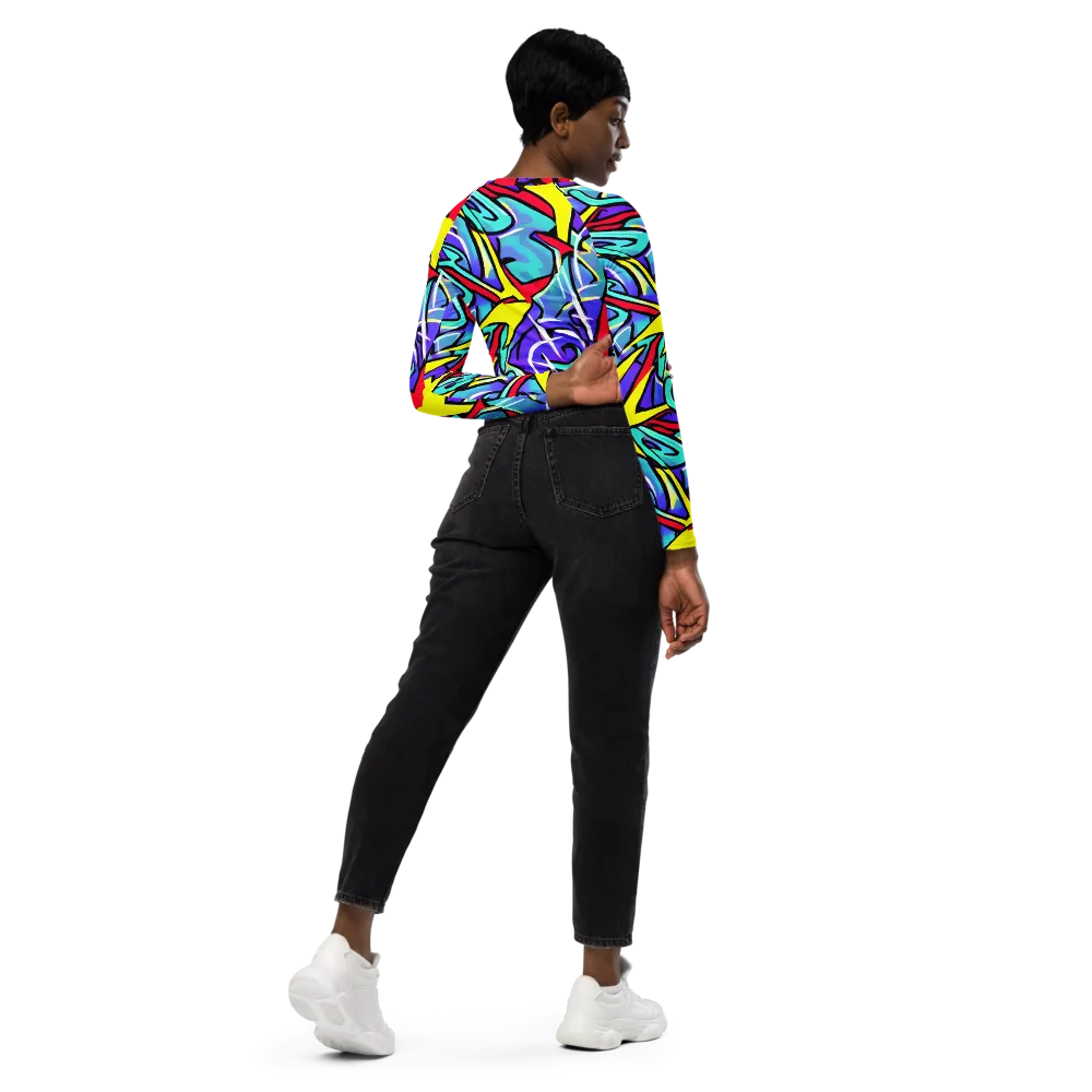 Neon Turbulence on Long Sleeve Crop Top — Right Back