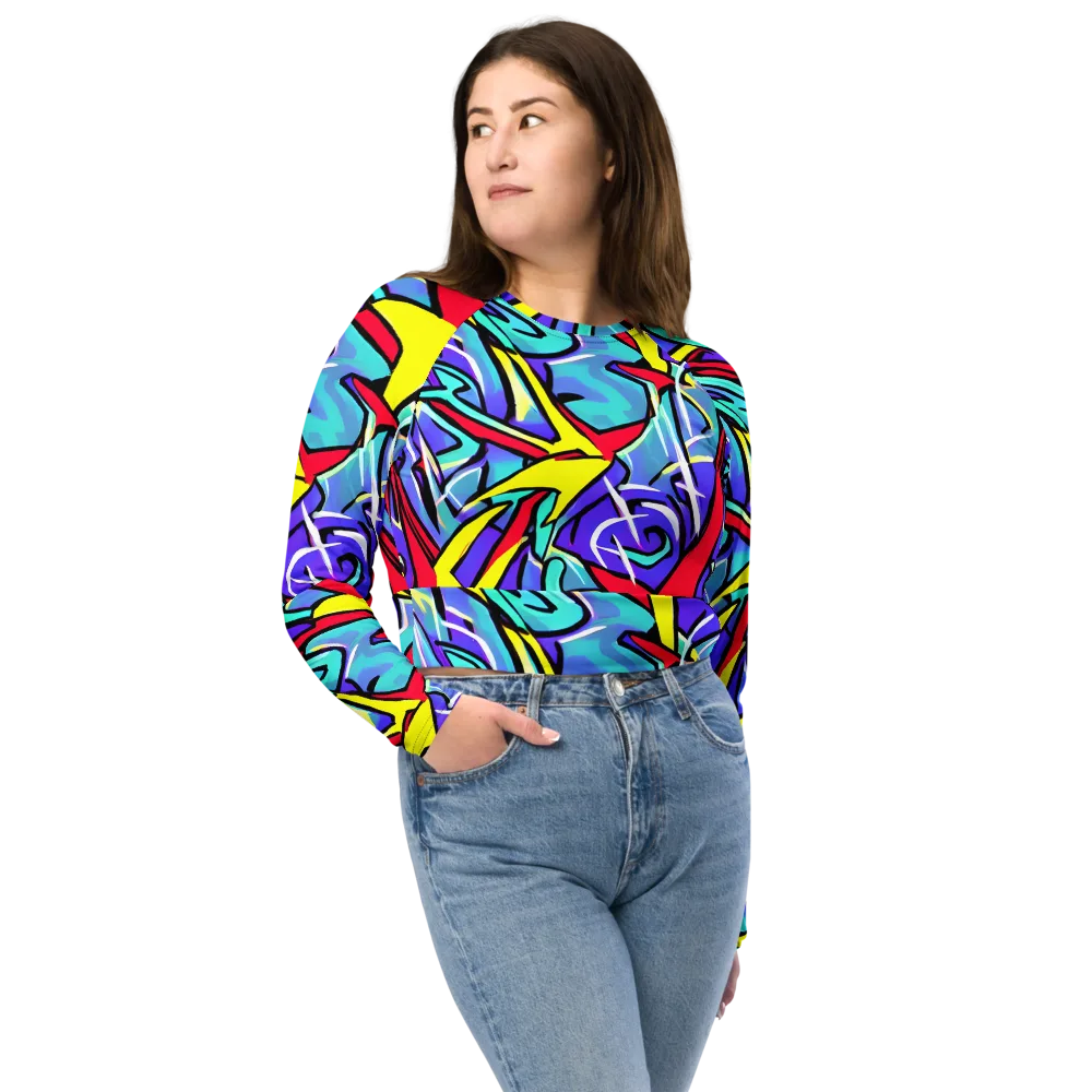 Neon Turbulence on Long Sleeve Crop Top — Front