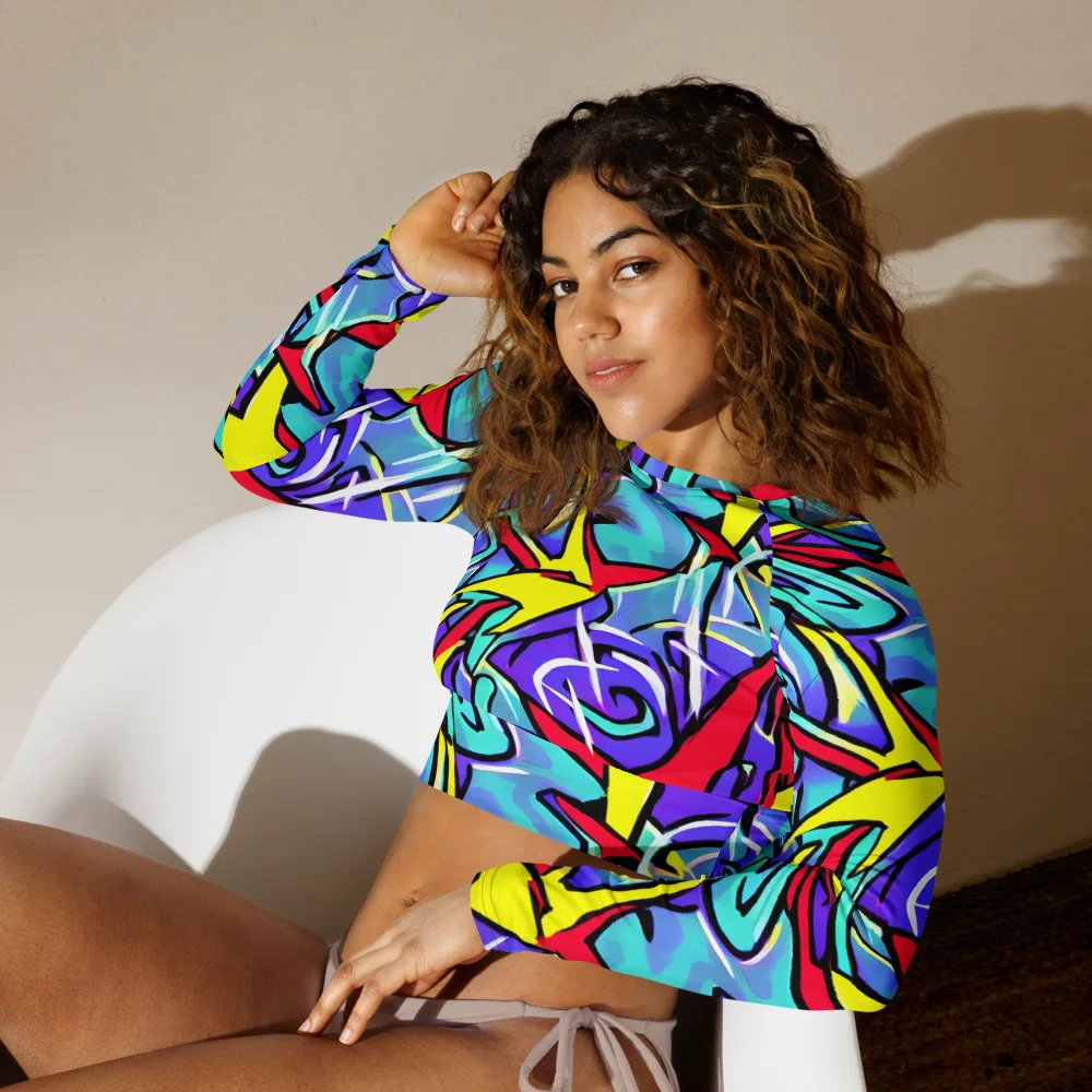 Neon Turbulence on Long Sleeve Crop Top — Left Front