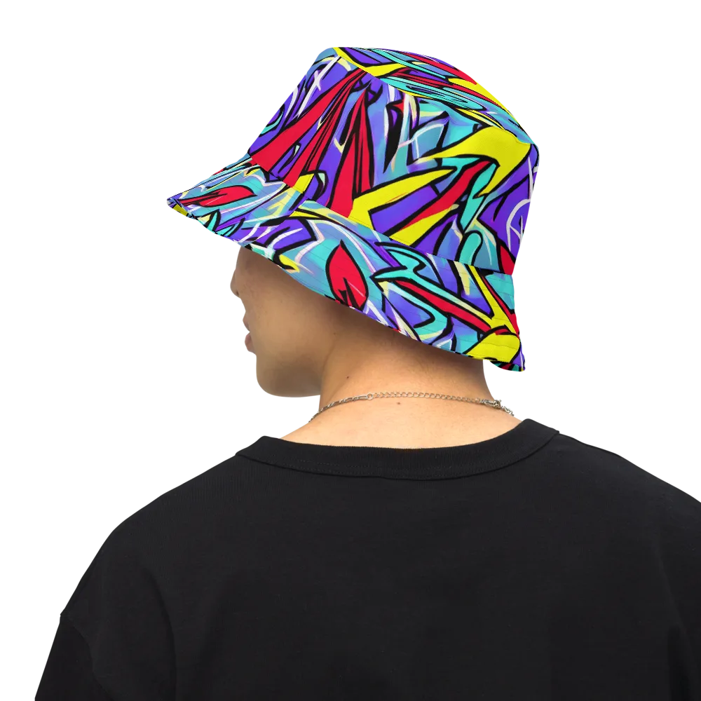 Neon Turbulence on Reversible Bucket Hat — Back Inside