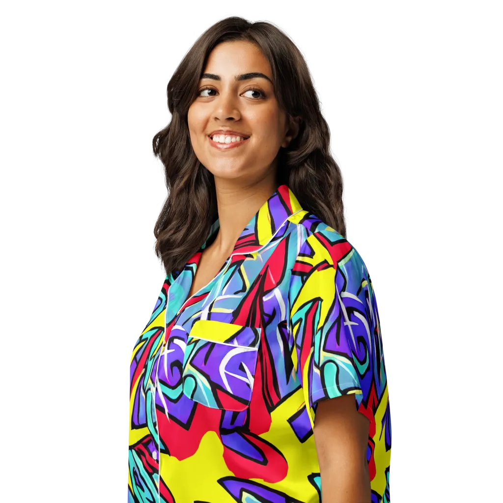 Neon Turbulence on Women's Short Sleeve Pajama Top — Left Front