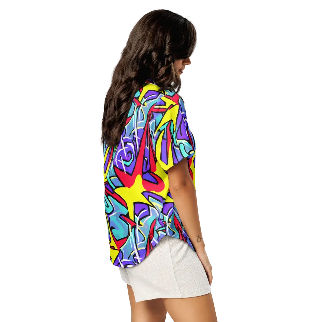 Neon Turbulence on Women's Short Sleeve Pajama Top — Right Back