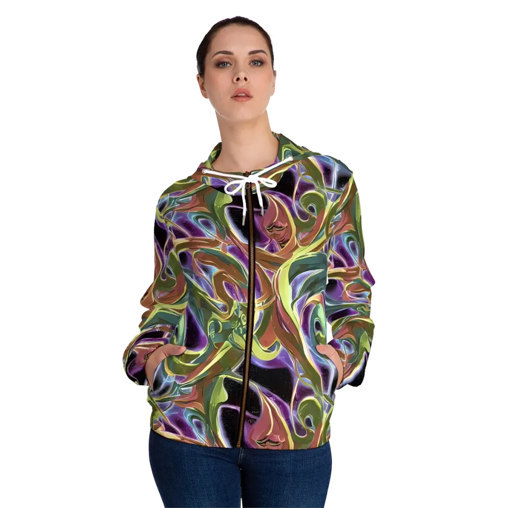 Electric Guava on Women's Full-Zip Hoodie — Front On Person