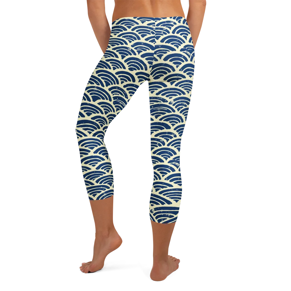 Navy Wave Field on Capri Leggings — Back