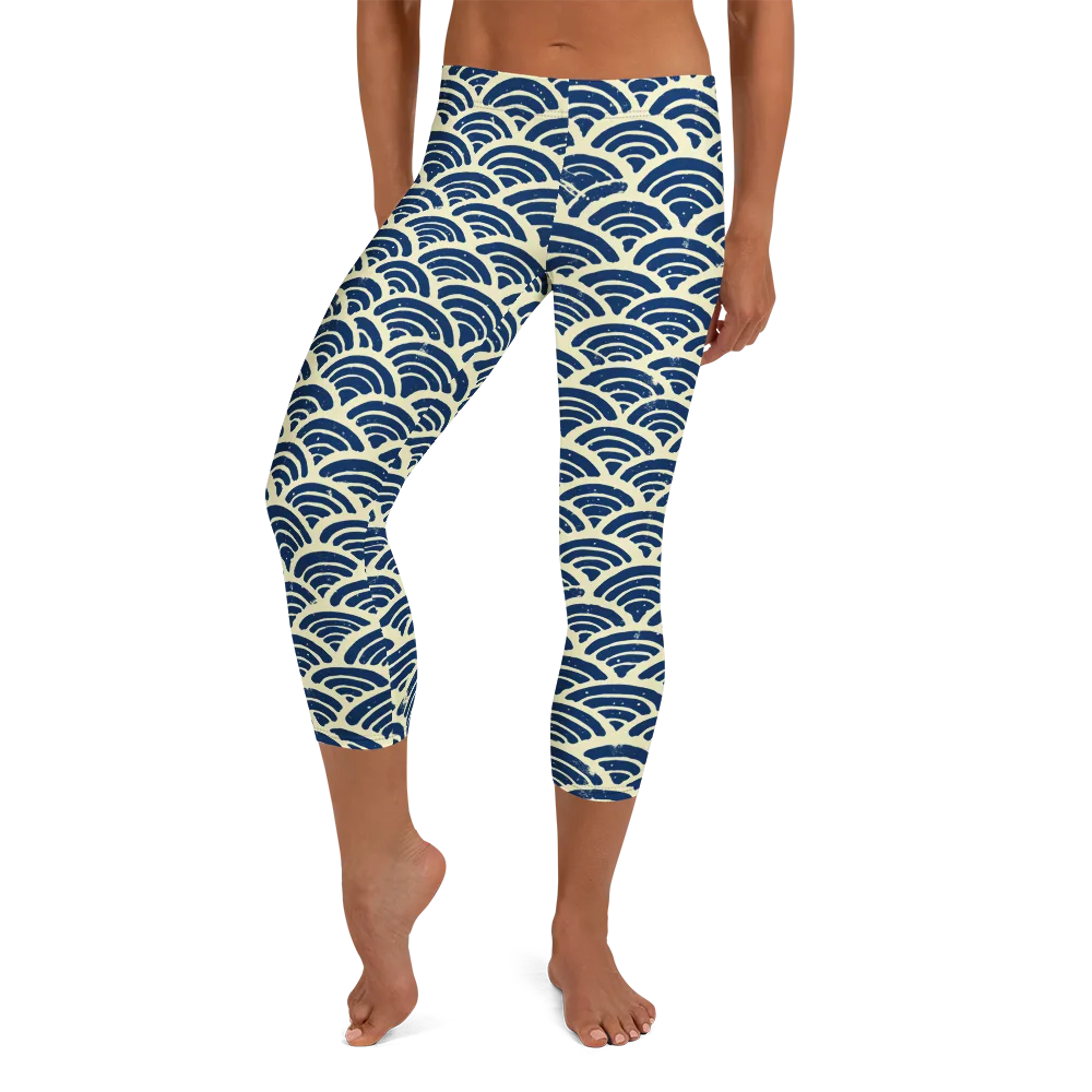 Navy Wave Field on Capri Leggings — Front