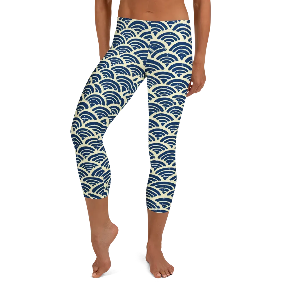 Navy Wave Field on Capri Leggings — Front