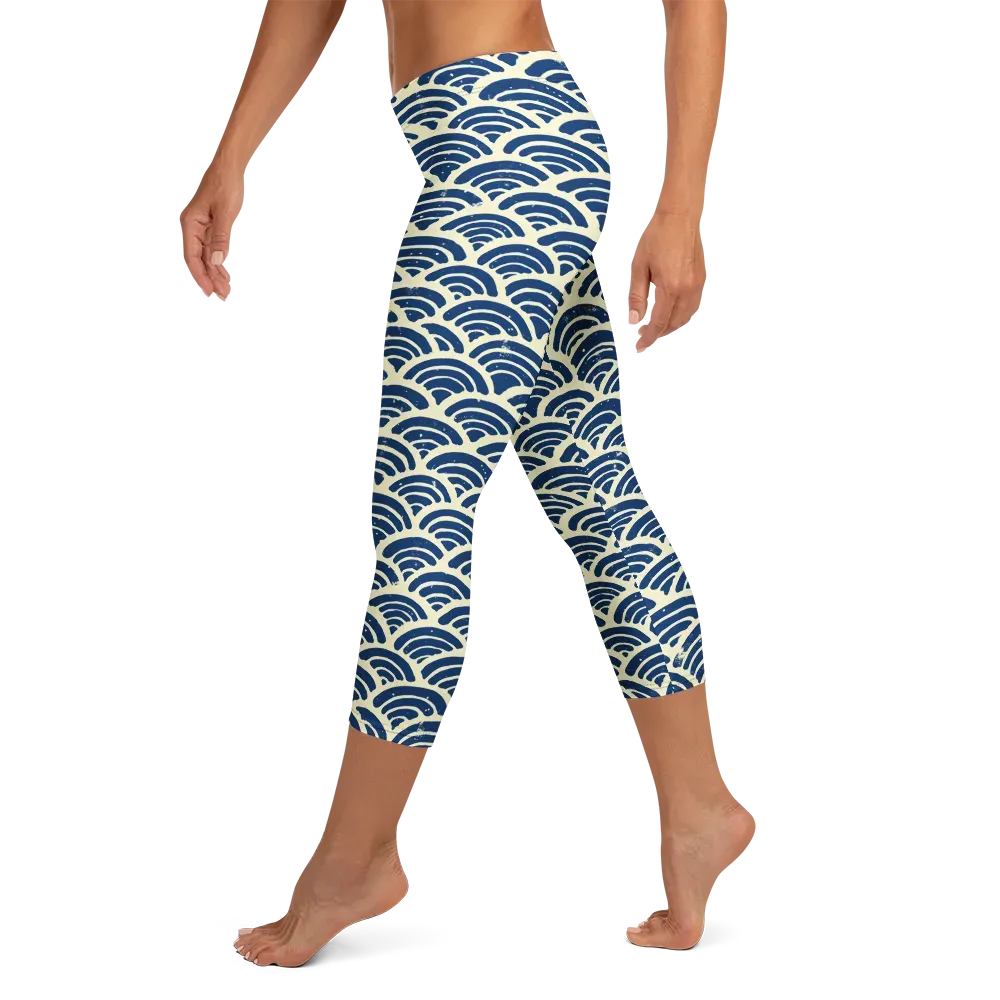 Navy Wave Field on Capri Leggings — Left