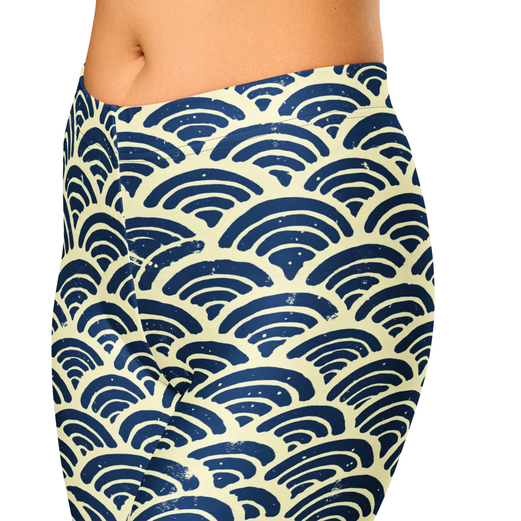 Navy Wave Field on Capri Leggings — Zoomed-in