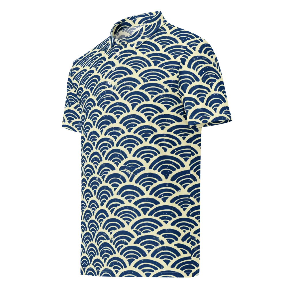 Navy Wave Field on Men's Slim Fit Polo Shirt — Left Front