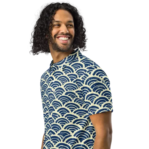 Navy Wave Field on a Men's Slim Fit Polo Shirt