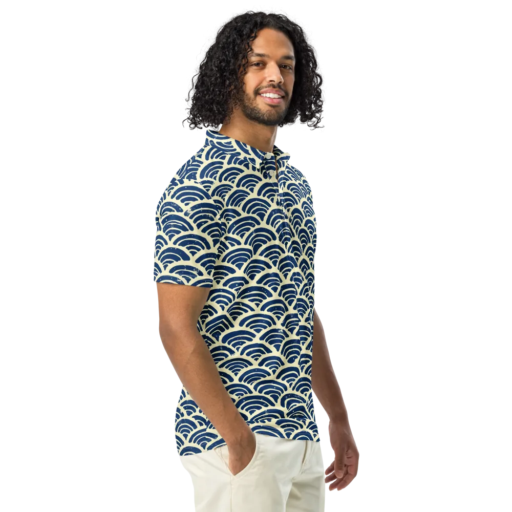 Navy Wave Field on Men's Slim Fit Polo Shirt — Right Front