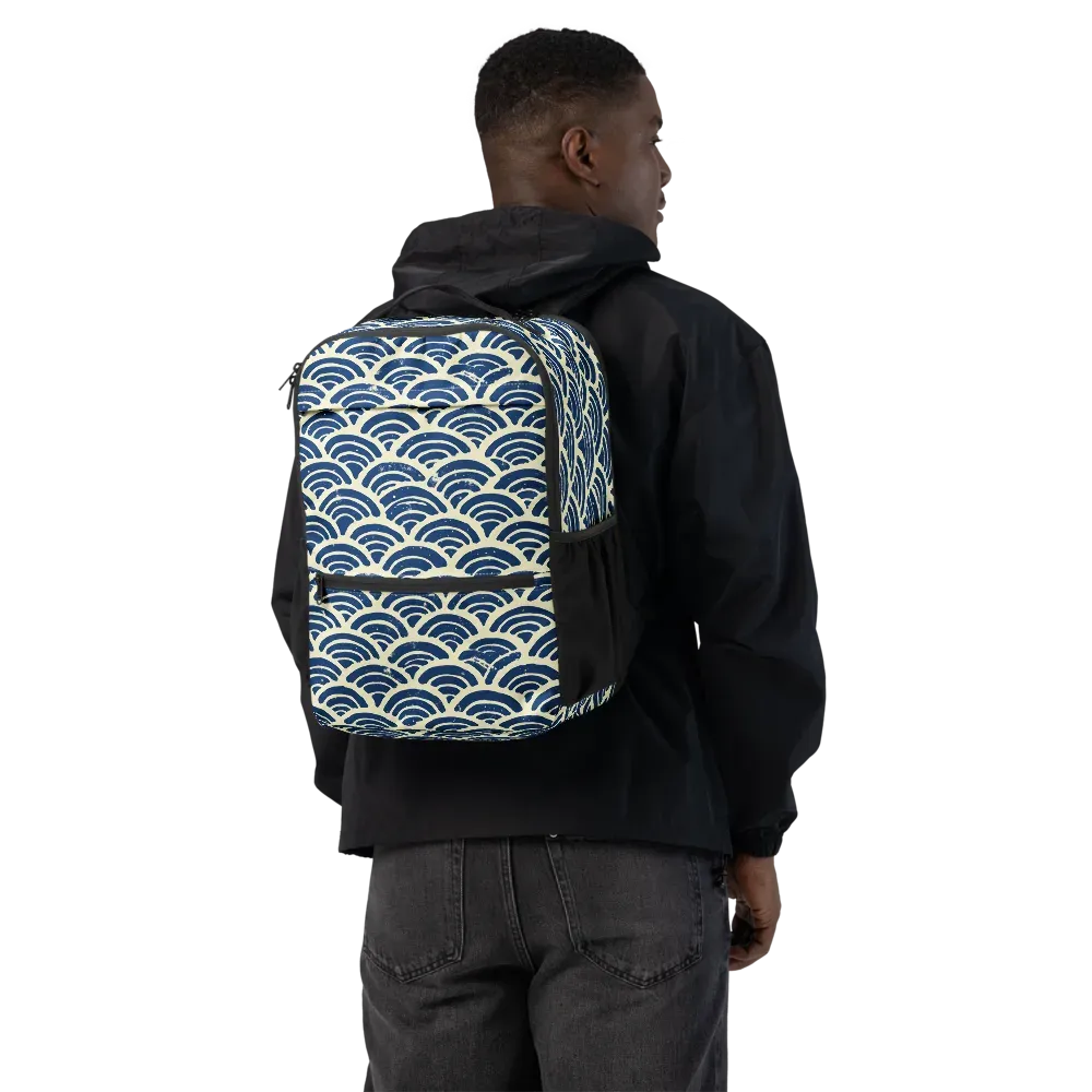 Navy Wave Field on Utility Backpack — Back