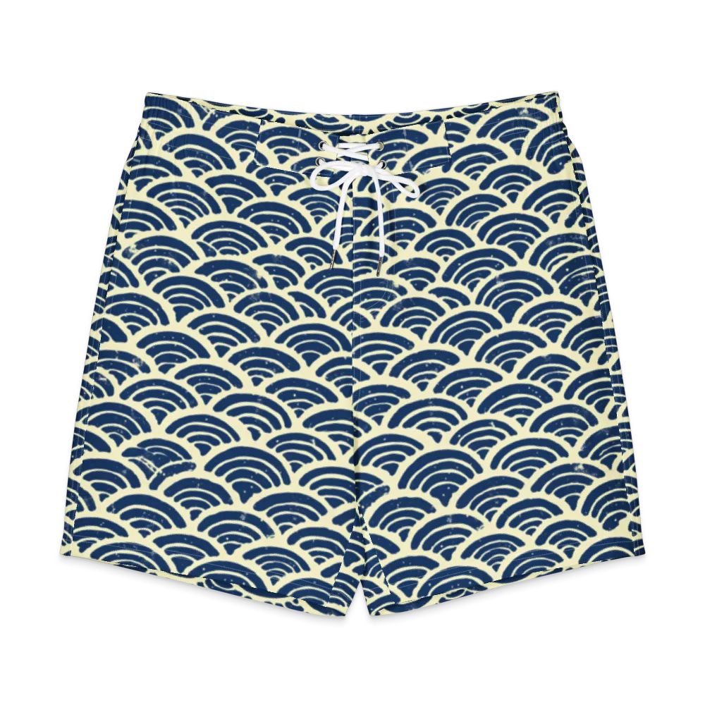 Navy Wave Field on Men's Board Shorts — Front