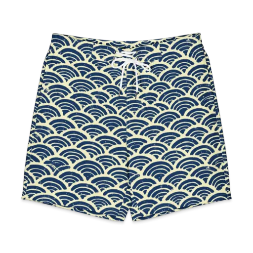 Navy Wave Field on a Men's Board Shorts
