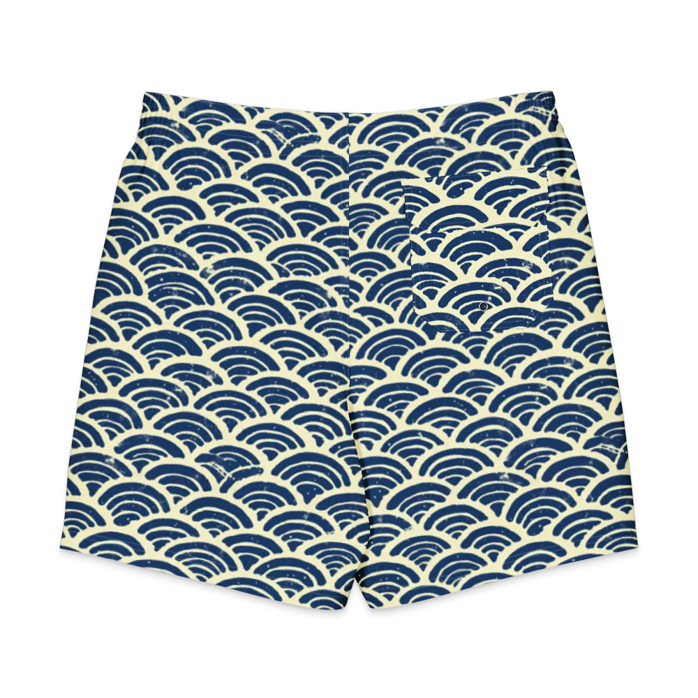 Navy Wave Field on Men's Board Shorts — Back