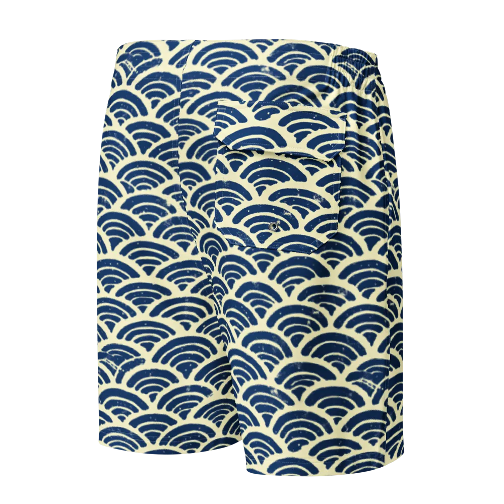 Navy Wave Field on Men's Board Shorts — Back