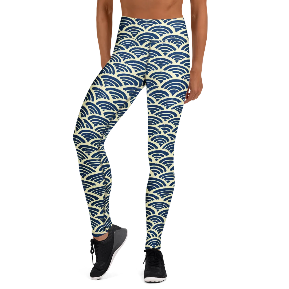 Navy Wave Field on Yoga Leggings — Front
