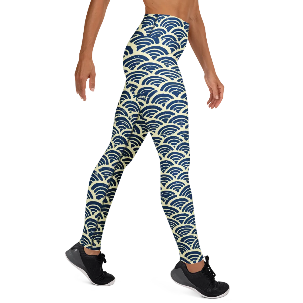 Navy Wave Field on Yoga Leggings — Right