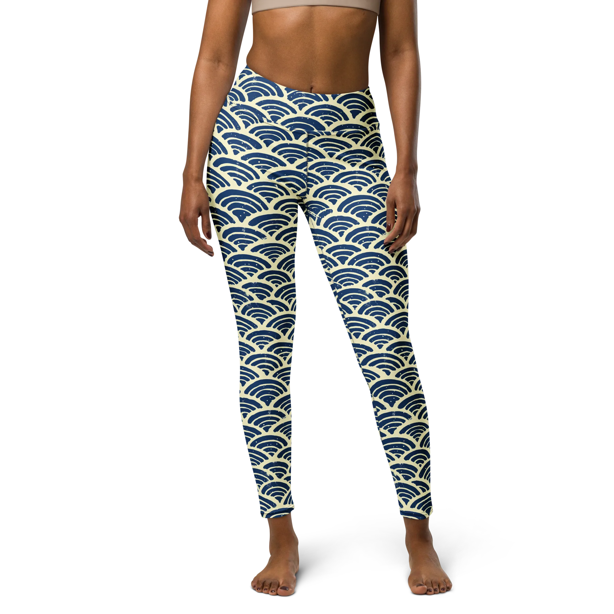 Navy Wave Field on Yoga Leggings — Front