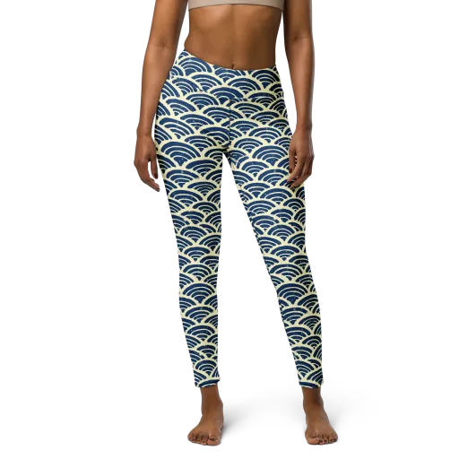 Navy Wave Field on a Yoga Leggings