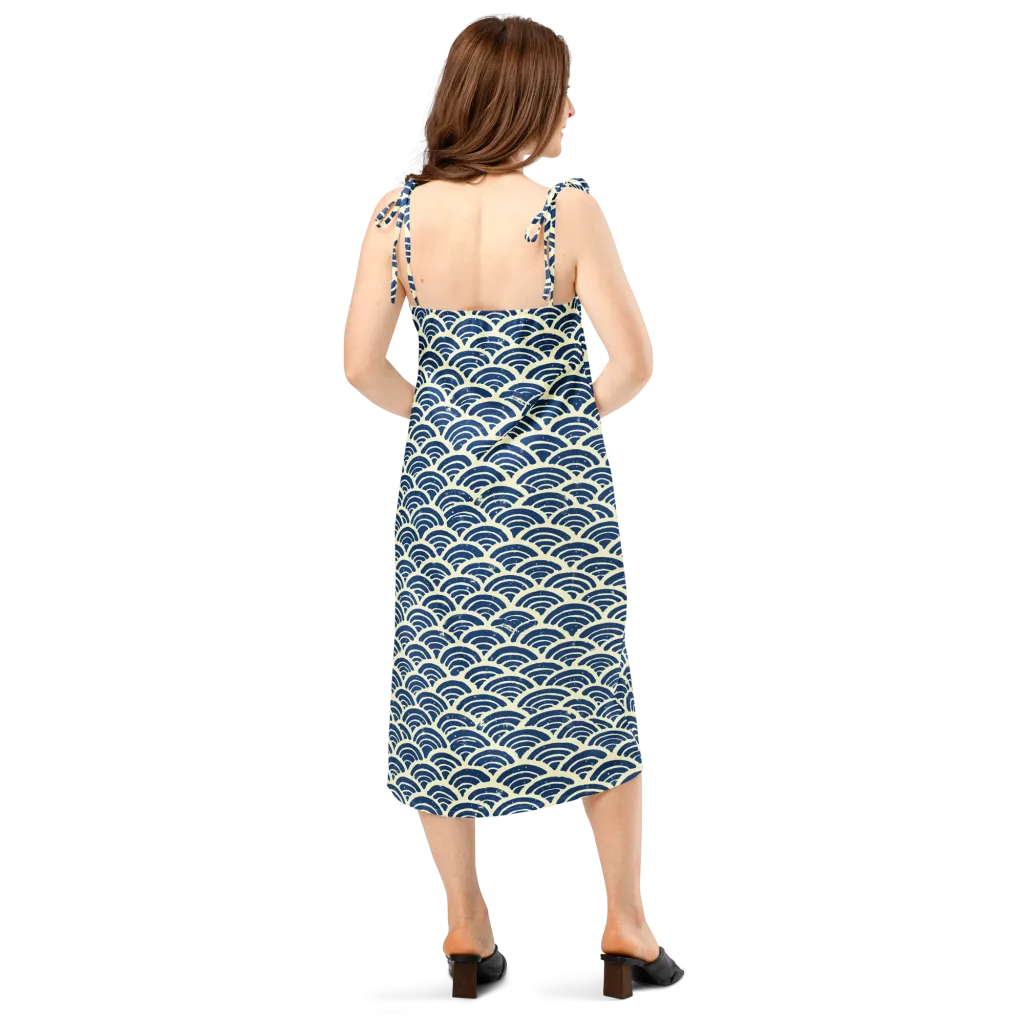 Navy Wave Field on Slip Dress — Back