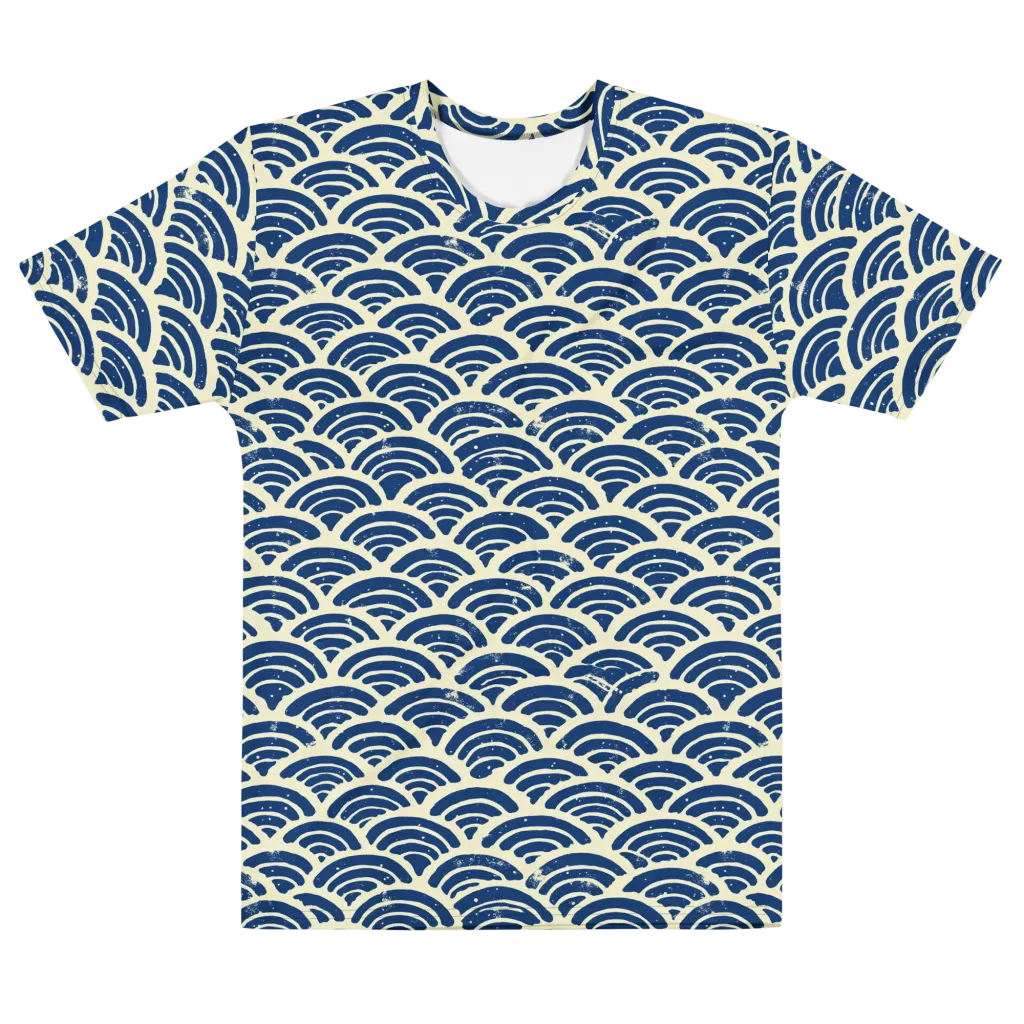 Navy Wave Field on Men's Cotton Crew Neck T-Shirt — Front