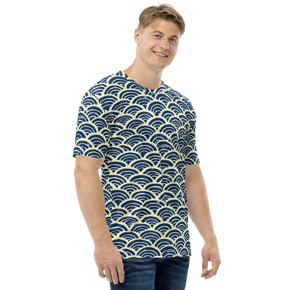 Navy Wave Field on Men's Crew Neck T-Shirt — Right