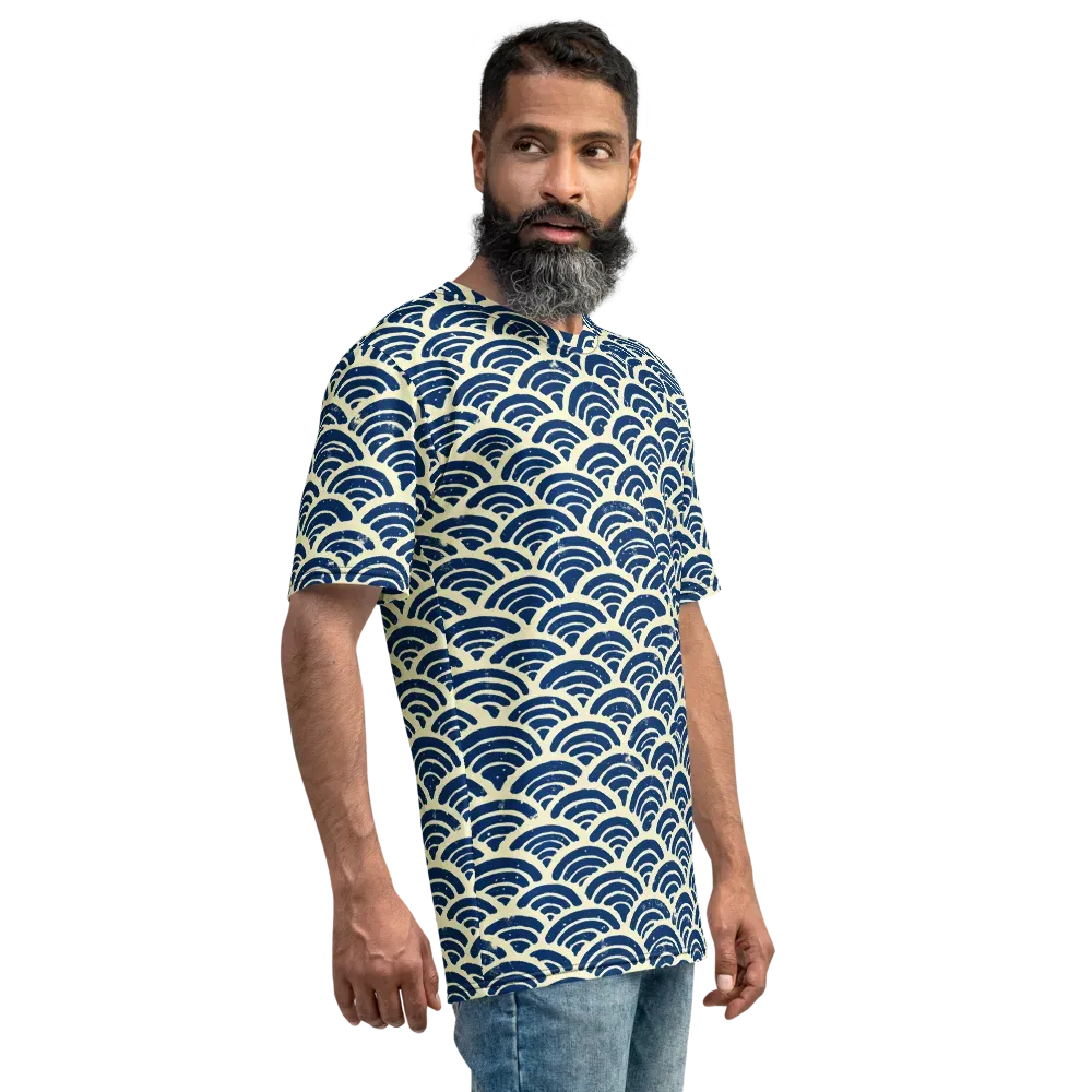 Navy Wave Field on Men's Crew Neck T-Shirt — Right