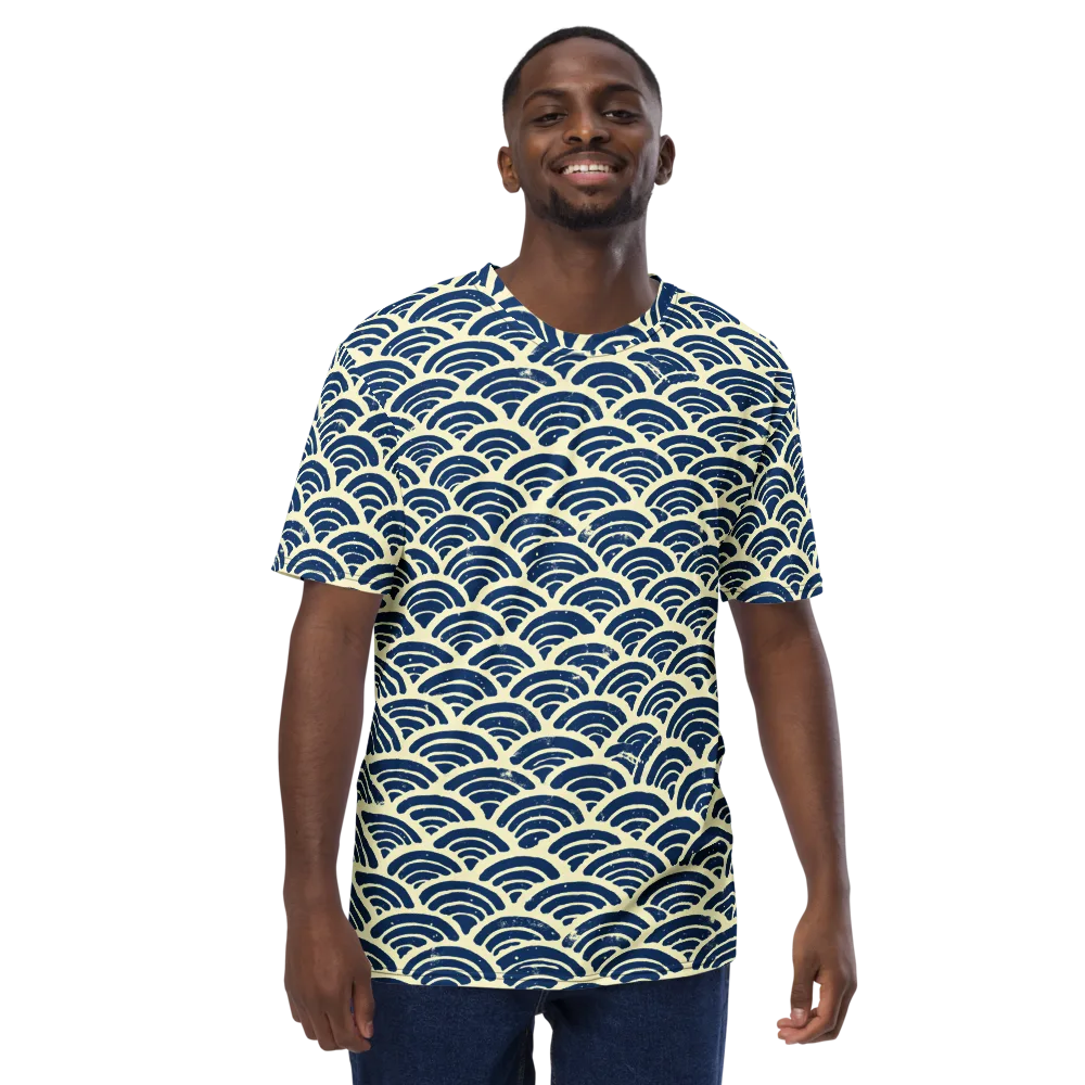 Navy Wave Field on Men's Crew Neck T-Shirt — Front
