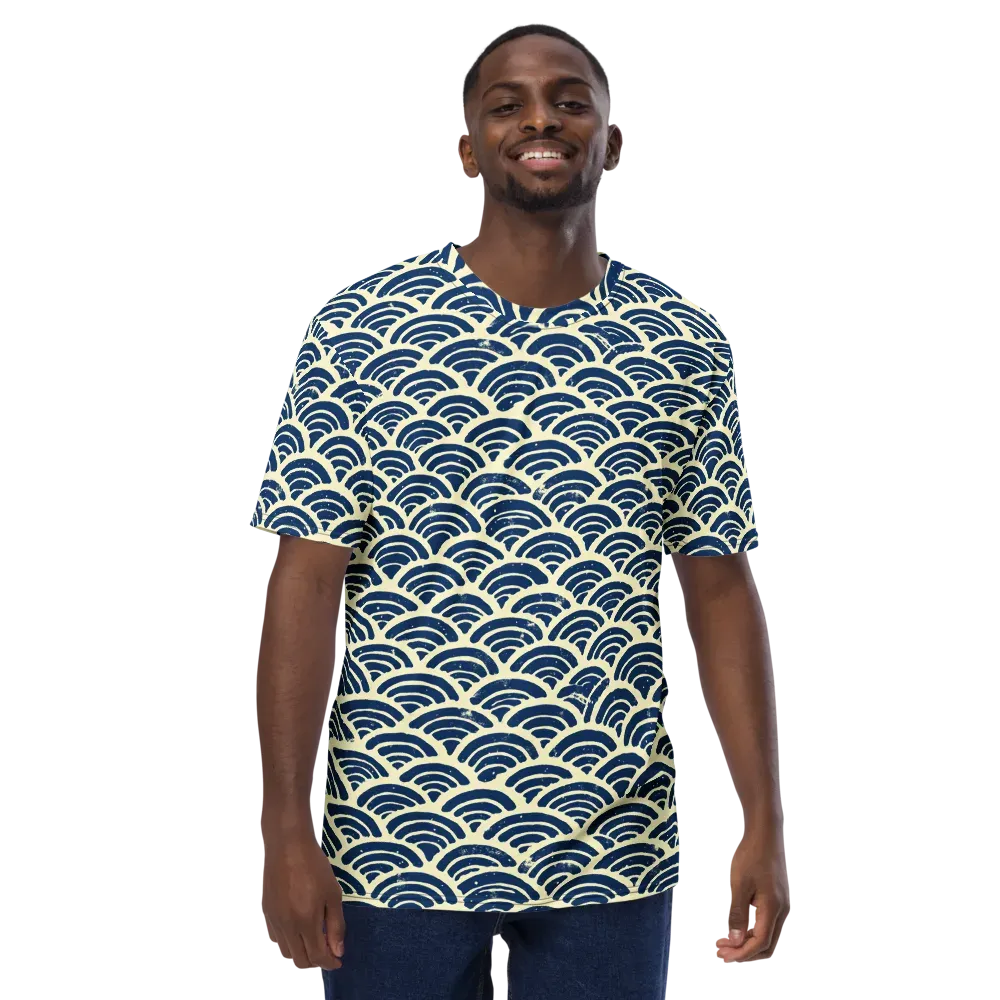 Navy Wave Field on Men's Crew Neck T-Shirt — Front