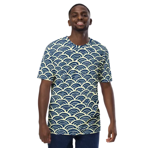 Navy Wave Field on a Men's Crew Neck T-Shirt