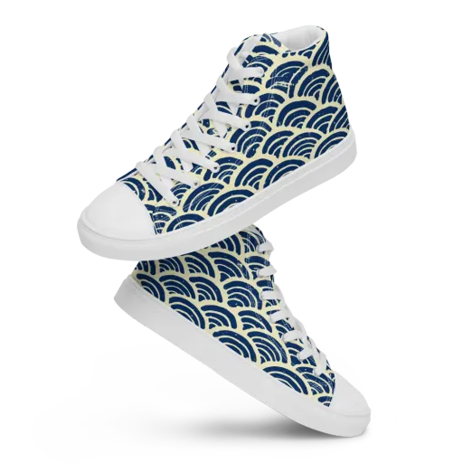 Navy Wave Field on a Men's High Top Canvas Shoes