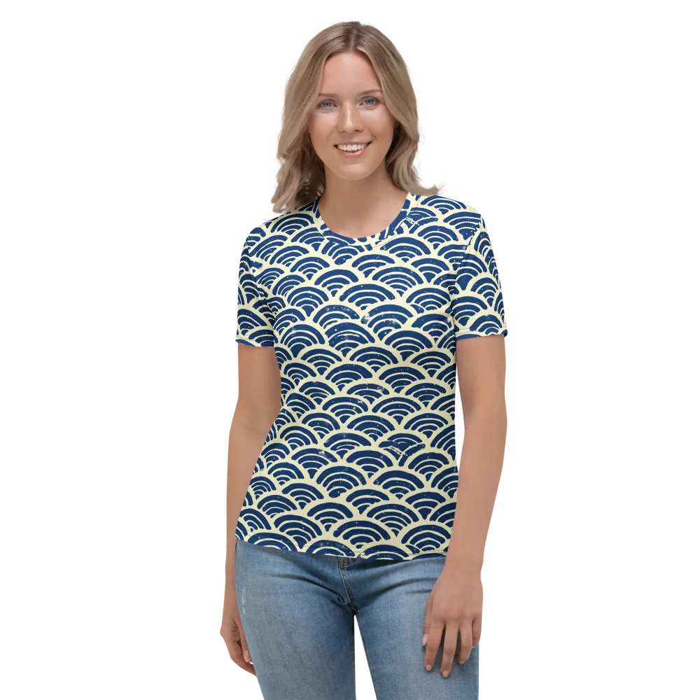 Navy Wave Field on Women's Crew Neck T-Shirt — Front