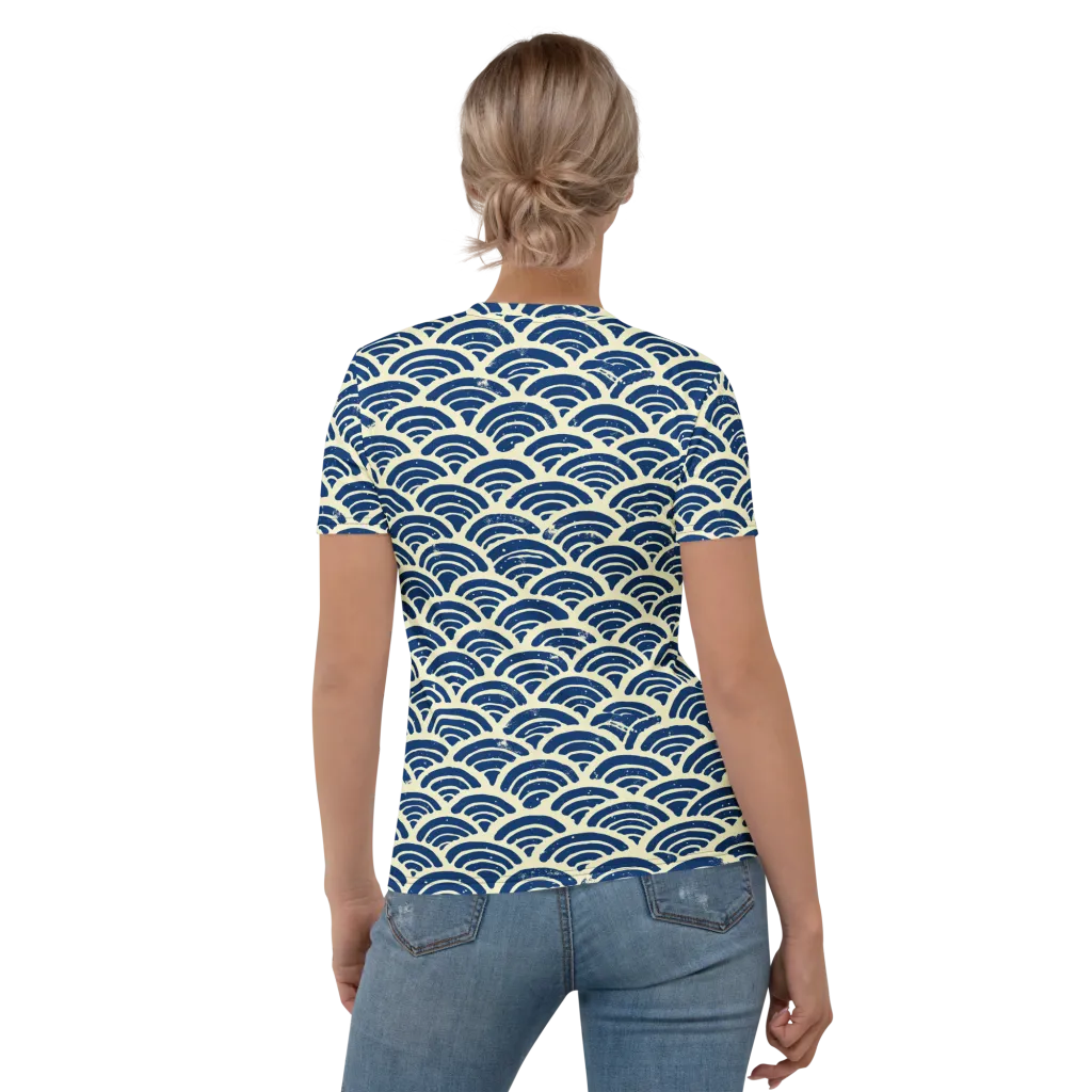 Navy Wave Field on Women's Crew Neck T-Shirt — Back