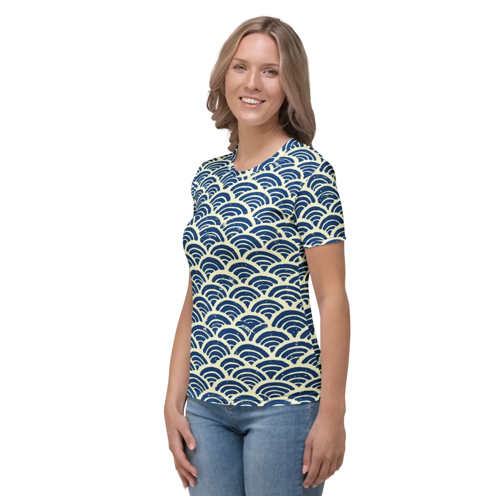 Navy Wave Field on Women's Crew Neck T-Shirt — Left