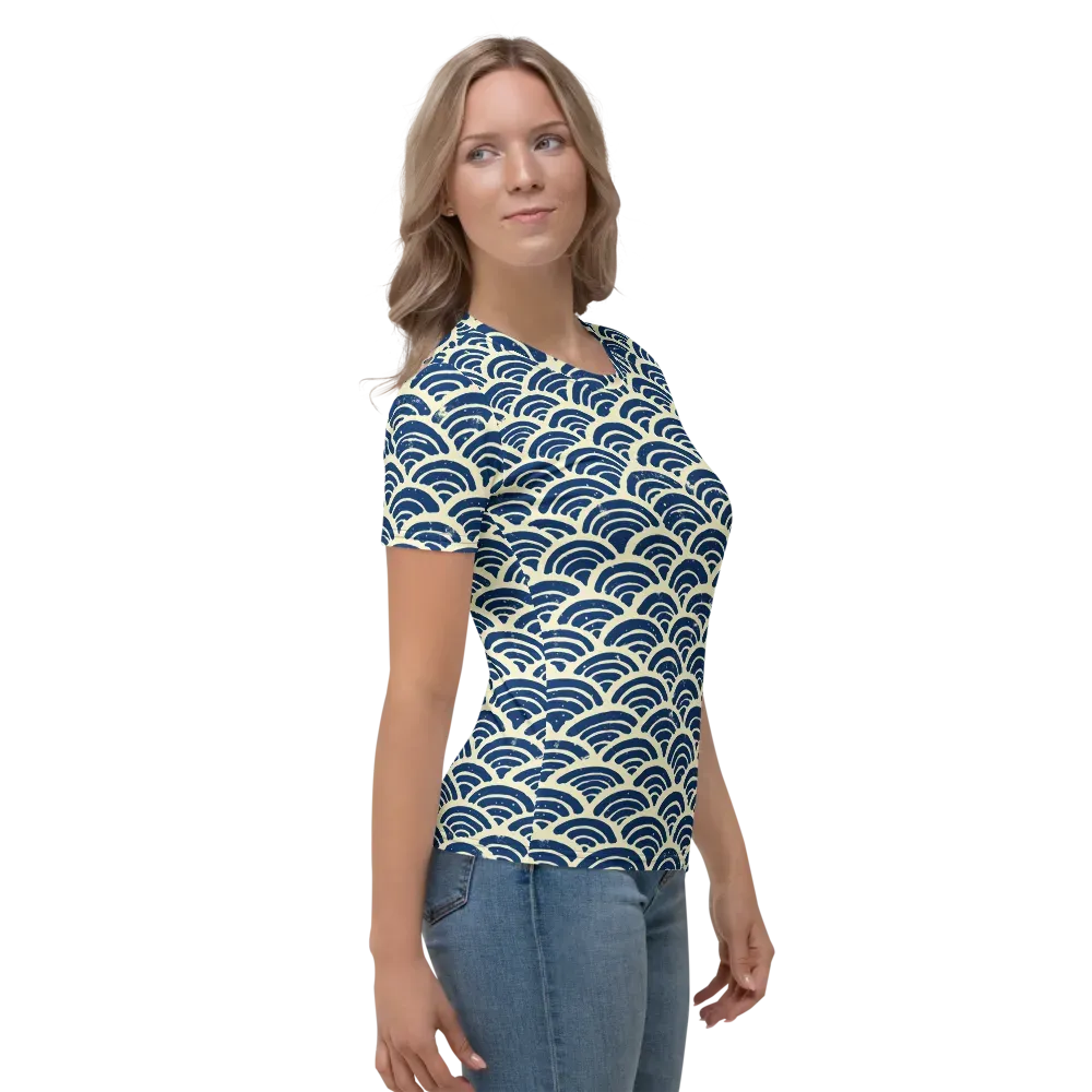 Navy Wave Field on Women's Crew Neck T-Shirt — Right